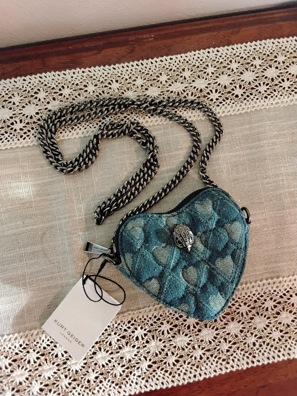 Kurt Geiger Kensington Heart Denim Novelty Micro Crossbody.